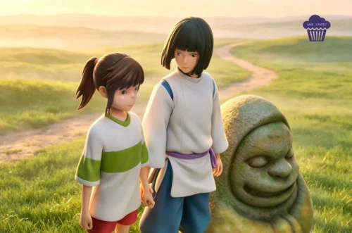 "Limited edition Spirited Away figure showcasing a dynamic Chihiro and Haku resin statue. Highlights their iconic connection with magnetic posing."