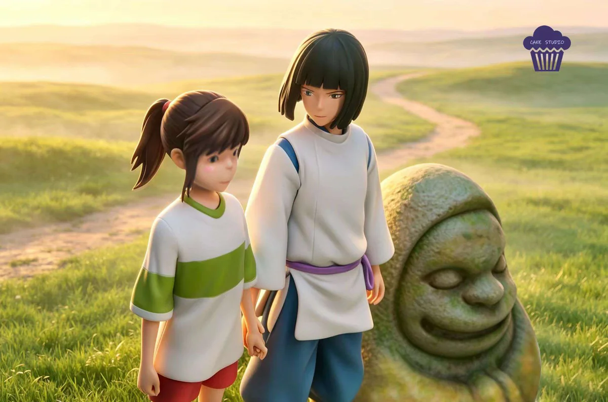 "Limited edition Spirited Away figure showcasing a dynamic Chihiro and Haku resin statue. Highlights their iconic connection with magnetic posing."