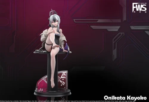 "Exclusive 1/6 Onikata Kayoko Blue Archive resin statue in a dynamic combat pose, showcasing intricate detail and tactical gear. A premium collectible."