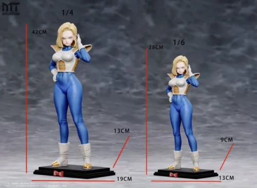 "Limited Edition 1/6 & 1/4 Android 18 Battle Suit Dragon Ball statue by MT Studio, capturing her dynamic pose and intricate details perfectly."