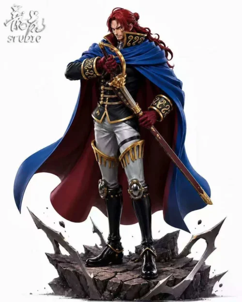 "Ultra-limited Red-Haired Shanks One Piece statue by Longhu Studio, showcasing his dynamic, battle-ready pose and powerful Conqueror's Haki."