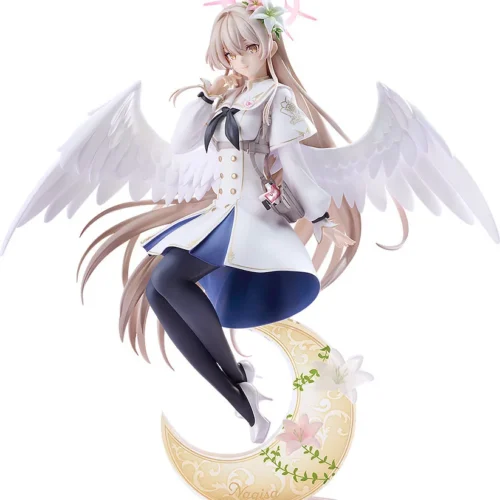 "Exquisite 1/7 scale Kirifuji Nagisa figure from Blue Archive, gracefully posed on a sculpted floral base with a gentle smile, showcasing premium."