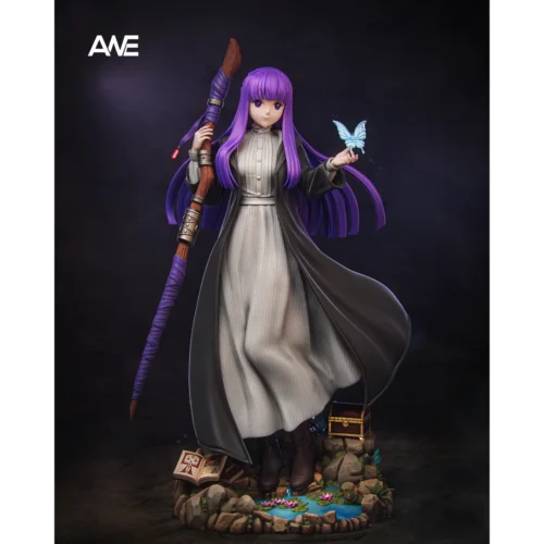 "Premium Limited Edition Frieren Fern resin statue from Frieren: Beyond Journey's End, dynamically casting a vibrant spell on an intricate base."
