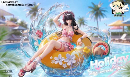 "Exquisite 1/6 scale Wuthering Waves Chizaki swimsuit figure by Yaomengmeng Studio, showcasing her dynamic and beautifully sculpted pose."