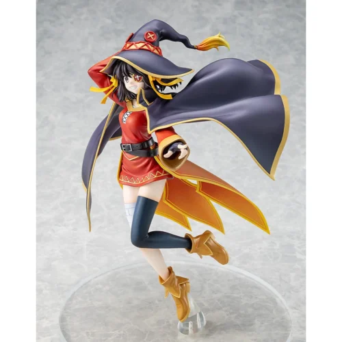 "Unique 1/7 Megumin Haruhi crossover figure. Playful KonoSuba x Haruhi Suzumiya statue. Megumin in iconic uniform, vibrant and dynamic pose."