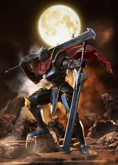 "Iconic Overlord Momon Dark Warrior POP UP PARADE SP statue, a dynamic GSC collectible showcasing the imposing armored hero and intricate weaponry."