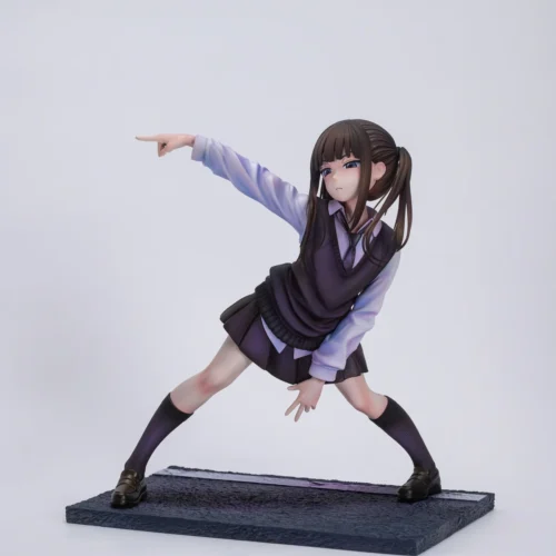 "Exquisite Hoshino figure by QAQ-Studio, capturing a charming twin-tail schoolgirl in a vibrant, dynamically posed statue, a must-have collectible."