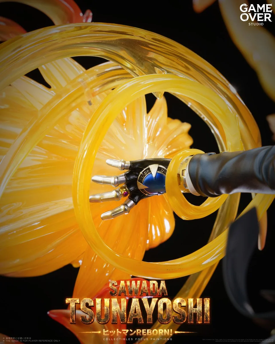"Ultra-limited 1/6 Sawada Tsunayoshi premium resin statue. Angles showcase Tsuna's dynamic, fiery resolve and intricate design."