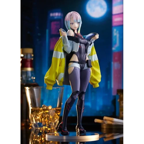 "Lucy POP UP PARADE L size Cyberpunk: Edgerunners statue by GSC. Detailed views capture her iconic dynamic pose and ethereal cyberpunk aesthetic."
