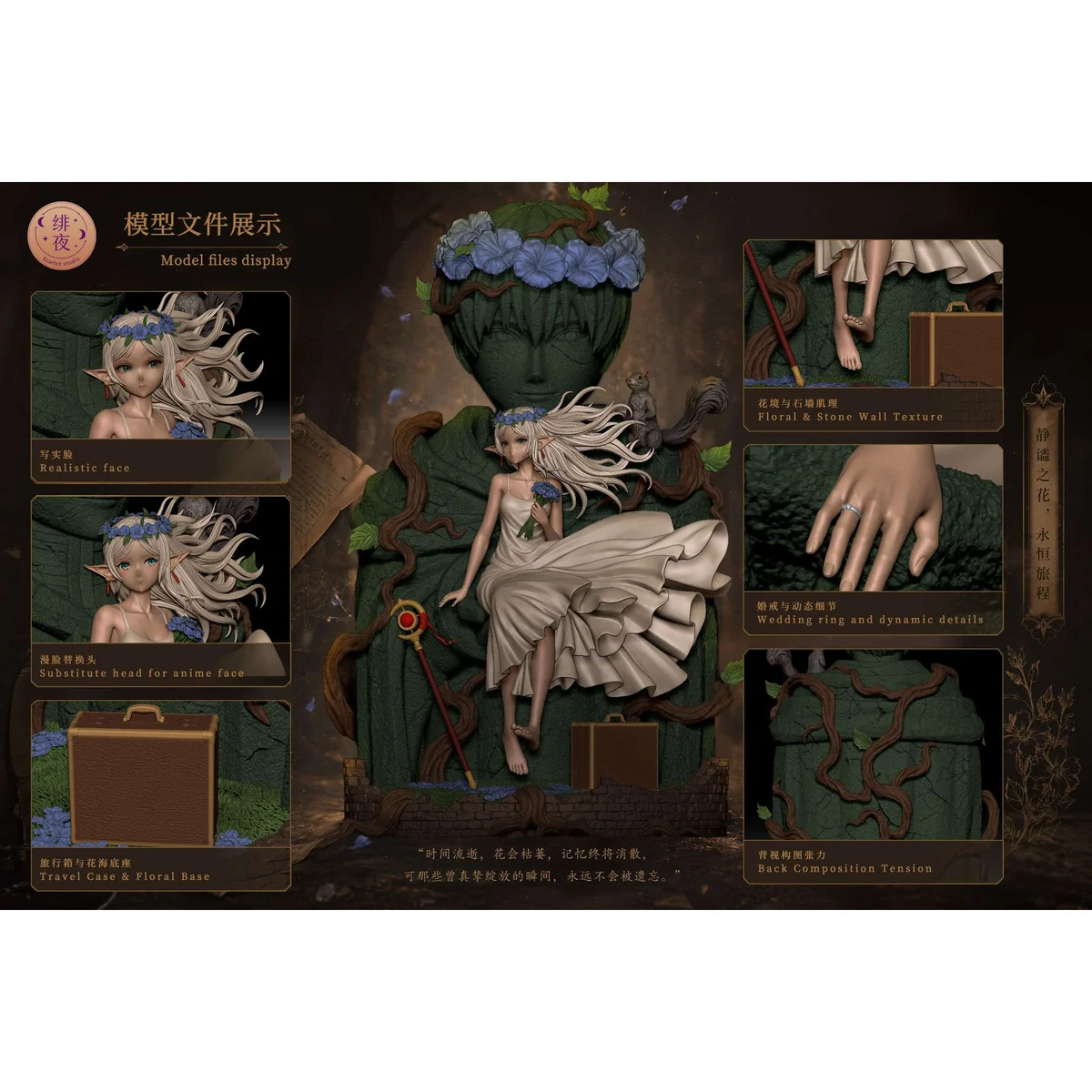 "Exquisite 1/6 Frieren A Solitary Wedding statue, showcasing the ethereal wedding gown and intricate ornate base details. Limited edition Frieren."
