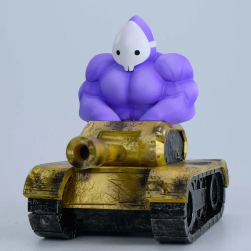 "Limited edition Tank Beat Up Kids (Kuang Bian Xiao Peng You) Flash Game resin statue by NIUZI Studio. Main image shows playful, cartoonish dark humor."
