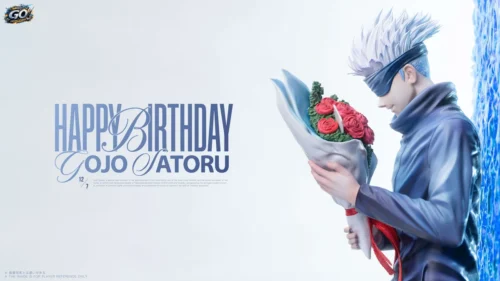 "Views of the 1/6 Limited Edition Gojo Satoru Bouquet Jujutsu Kaisen resin statue, highlighting his elegant white suit and romantic floral bouquet."