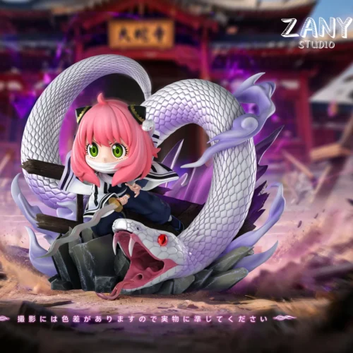 "Exclusive Anya Snake Girl resin statue: a mischievous Anya Forger as a seductive serpentine enchantress, blending Spy x Family with Demon Slayer."