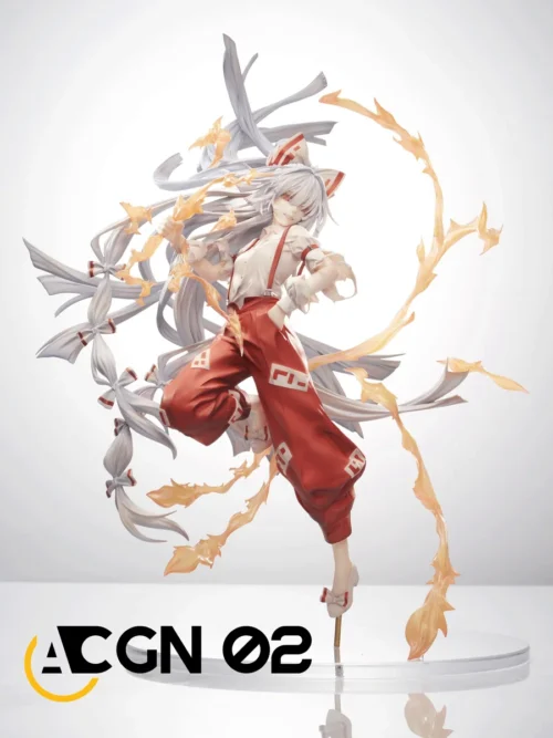 "Fujiwara no Mokou 1/7 scale ultra-limited hand-painted resin figure. Features dynamic fiery aura and immortal phoenix theme."