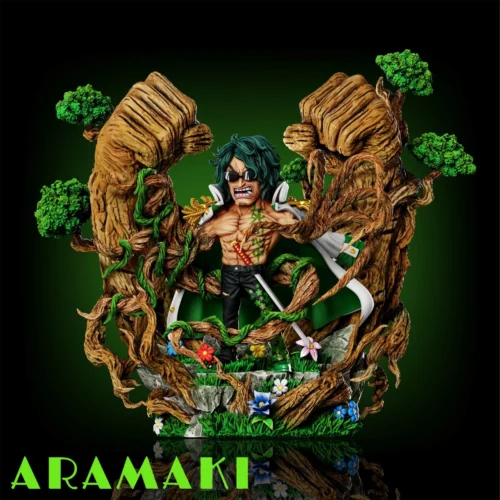 "Premium A+ Institute Green Bull Aramaki One Piece statue. Ryokugyu's dynamic sculpt displays his plant powers on an intricate, detailed scene base."