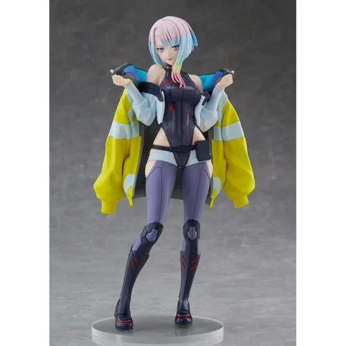 "Iconic Lucy POP UP PARADE L size statue from Cyberpunk: Edgerunners by GSC. Captures her dynamic pose and ethereal cyberpunk aesthetic with exquisite."