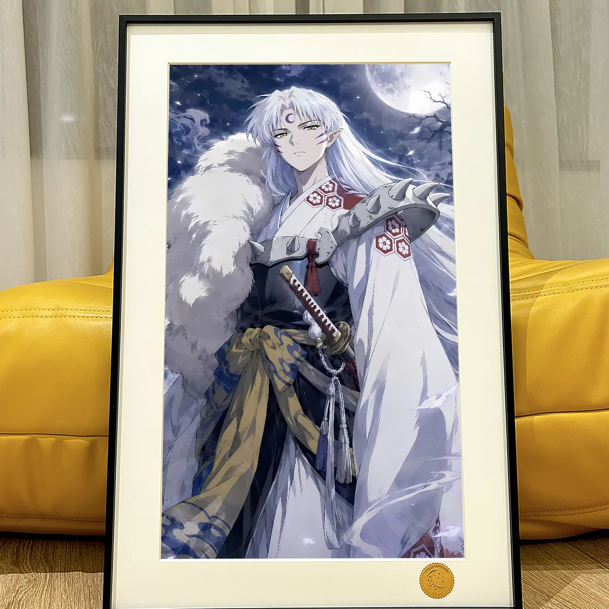 "Premium Sesshomaru Limited Edition Decorative Painting. A hand-numbered collector's print, showcasing the Inuyasha character against a mystical celes."