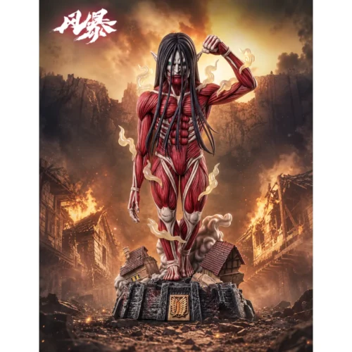 "Experience the iconic WCF Eren Yeager Attack on Titan resin statue, featuring his dynamic long-haired Rumbling form in premium resin and PU."