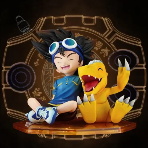 "Limited Edition Digimon Adventure Figures: Taichi & Agumon, Yamato & Gabumon. Dynamic poses, vibrant colors, intricate sculpts, faithful to anime."