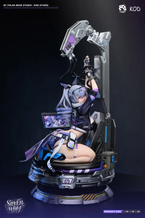 "Premium 1/4 scale Silver Wolf Honkai: Star Rail resin statue in a dynamic pose, highlighting her exquisite metallic finish and futuristic hacker."