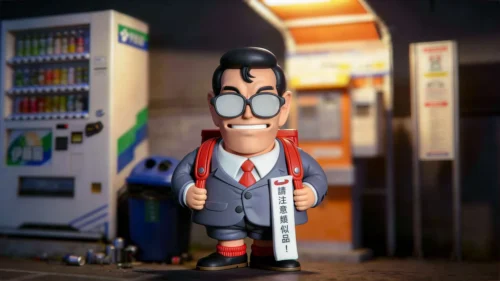 "Playful chibi Arale from Dr. Slump dressed as Superman, striking a heroic pose in this unique WCF crossover figure from TOR-Studios."