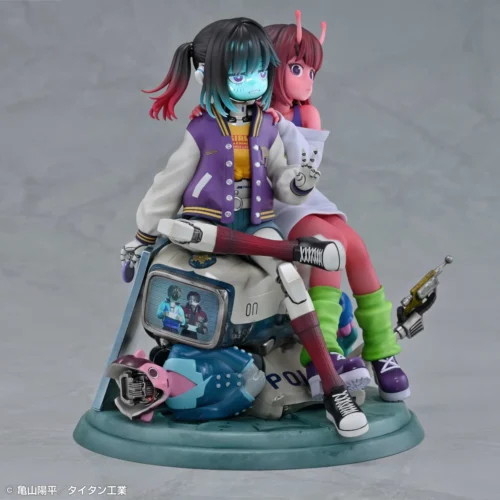 "Exquisite Medicos Chiharu & Makina Galaxy Express Milk Star Subway. Charming duo, retro-futuristic train, cosmic stars. Premium sculpted details."