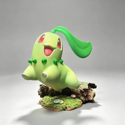 "Charming 1/10 Chikorita Pokémon statue by miumiu Studio. See its peaceful 'Leisure Time' theme and whimsical details from all angles."