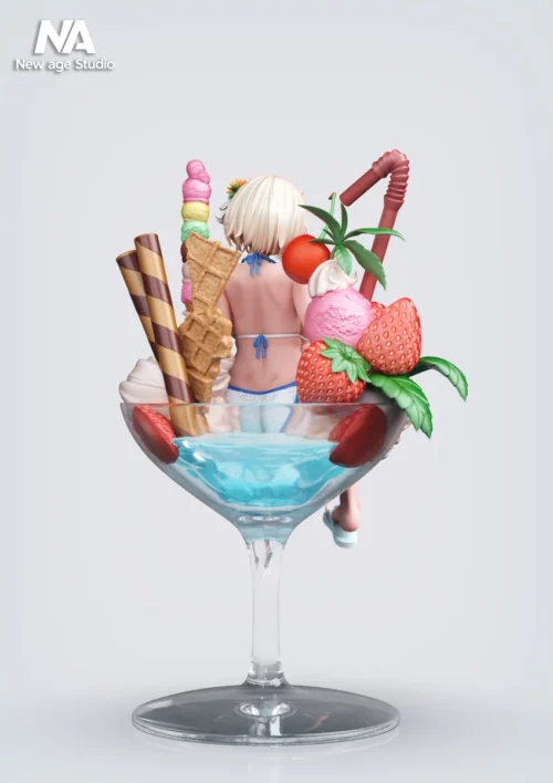 "Ultra-limited Yustia Ice Cream Cup Ver. Brown Dust 2 statue by New Age Studio, revealing vibrant, decadent sculpture details from multiple angles."