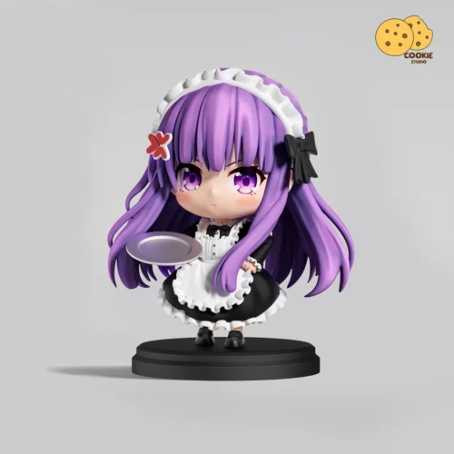 "Exclusive Frieren Maid resin statue from COOKIE Studio, featuring adorable Frieren in a charming maid uniform with a dynamic, playful pose."