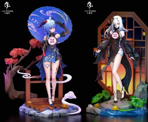 "Exquisite 1/6 Ganyu & Shenhe Genshin Impact resin statue by Hakimi-Studio, capturing their ethereal beauty and dynamic poses."