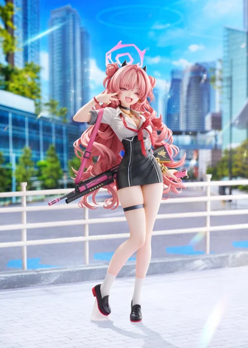 "A vibrant, premium Max Factory Kirara Blue Archive statue captured in a dynamic, action-packed pose, highlighting intricate details and meticulous."