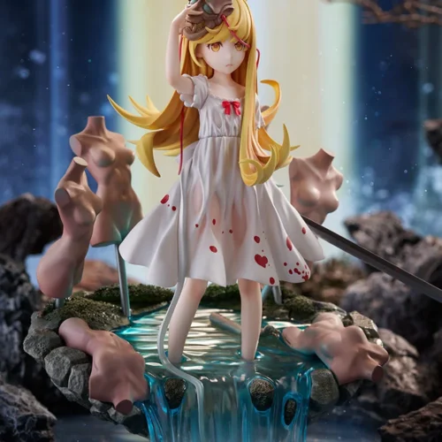 "Premium Shinobu Oshino Hyoushi Ver. Monogatari Series statue by GSC. Dynamic pose, iconic attire, and intricate details from various angles."