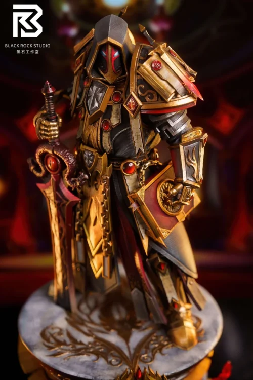 "Detailed views of the premium 1/5 & 1/8 WoW Blood Elf Judgement Paladin statue, showcasing its iconic T2 armor, intricate sculpting."