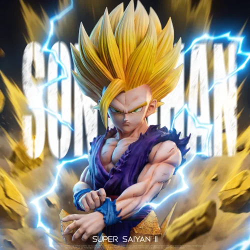 "Super Saiyan 2 Gohan Bust Statue by Jindouyun Studio, capturing his iconic transformation and unleashed power from Dragon Ball Z with intense detail.