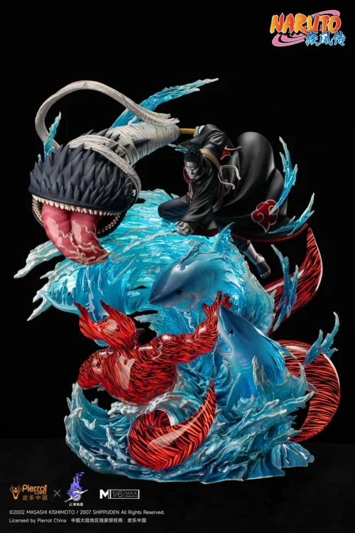 "Officially licensed 1/6 Naruto Kisame Hoshigaki vs. Killer B resin statue, a premium dynamic diorama with vibrant LED water effects."