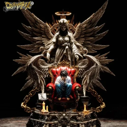 "Iconic L Lawliet Death Note figure, a large-scale, limited edition Dreammaker Studio statue. Captures L's introspective genius and iconic pose."