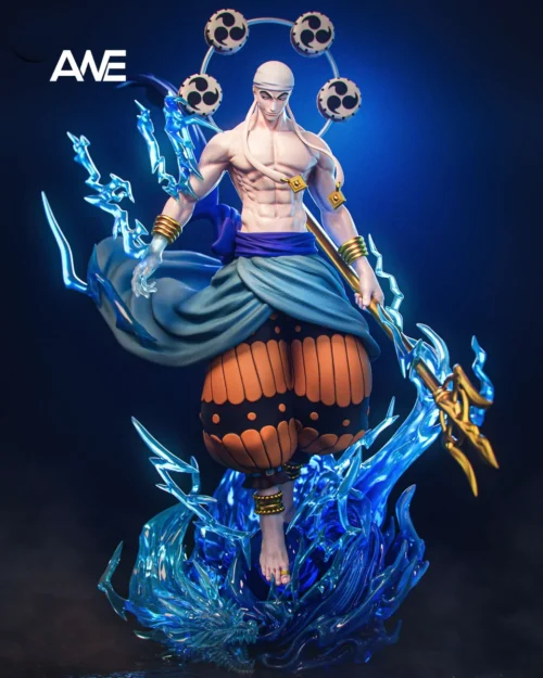 "Ultra-limited ANE Studio One Piece Enel resin statue. Imposing scale, exquisite detail, and dynamic lightning showcase Enel's divine presence."