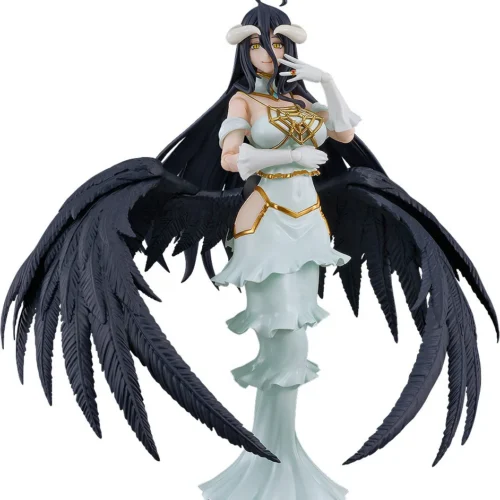 "Premium main image of the iconic, highly articulated Albedo figma from Overlord, showcasing her elegant succubus design in a dynamic dark fantasy."