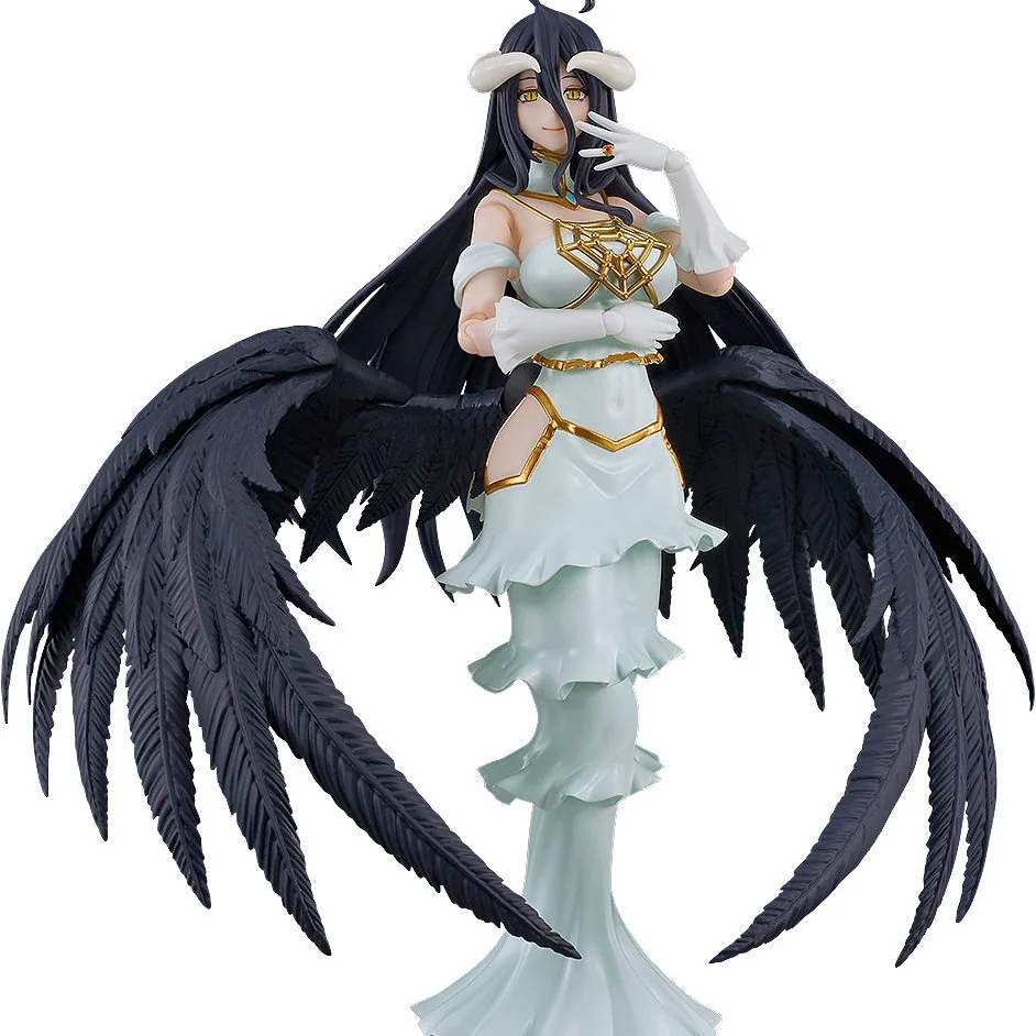 "Premium main image of the iconic, highly articulated Albedo figma from Overlord, showcasing her elegant succubus design in a dynamic dark fantasy."
