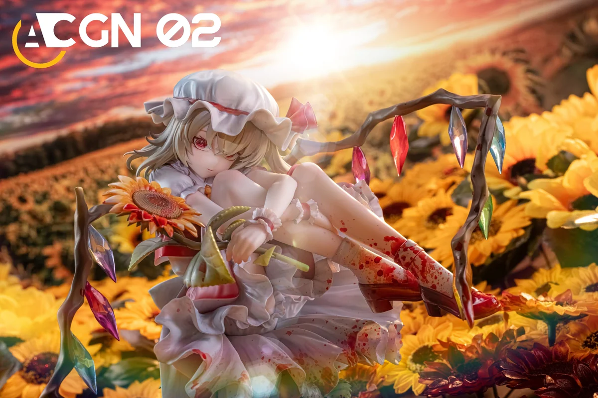 "Dynamic Flandre Scarlet Touhou Project premium resin statue. Hand-painted, limited edition collectible with intricate crystal wings."