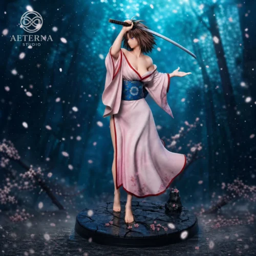 "Aeterna Studio 1/6 Ryougi Shiki figure. Exclusive cold-tone variant, dynamic katana pose, flowing kimono, and accurate sculpt from Kara no Kyoukai."
