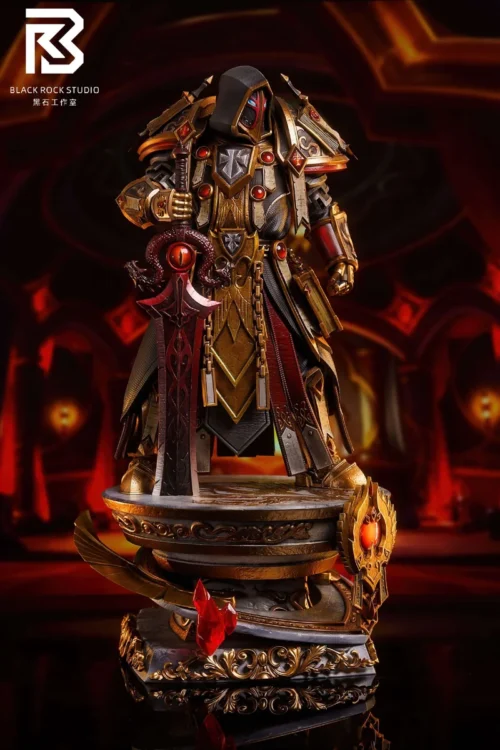 "Dynamic Blood Elf Paladin statue in iconic WoW T2 Judgement Armor, showcasing premium multi-material craftsmanship and intricate detail."