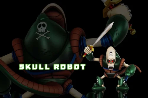 "Artistic C-STUDIO Dragon Ball statue featuring a menacing Red Ribbon Army pirate skeleton robot, showcasing its unique design and intricate mechanical."