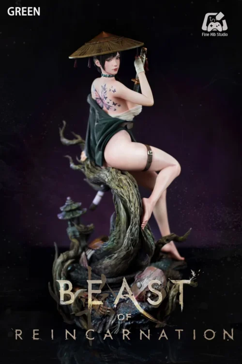 "Stunning 1/4 scale Emma Reincarnation original statue, a dynamic dark fantasy warrior figure by Fine Nib Studio, showcasing fierce elegance."