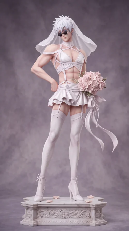 "Limited 188-unit exclusive 1/6 Gojo Satoru (Beach Wedding Ver.) Jujutsu Kaisen statue. Gojo is elegantly posed on a romantic beach."