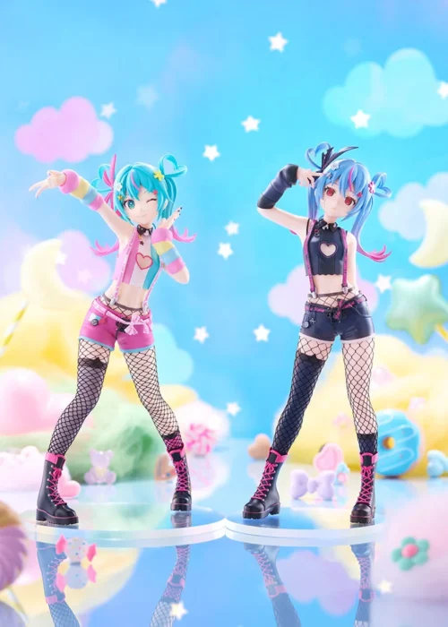 "Hatsune Miku Decomiku figure: premium L-size statue featuring the striking dual Light and Dark versions in dynamic, intricately detailed poses."