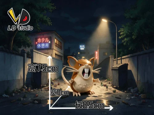 "Limited edition LD Studio Raticate Pokémon statue: a powerful, stealthy creature in a gritty nocturnal urban alley."
