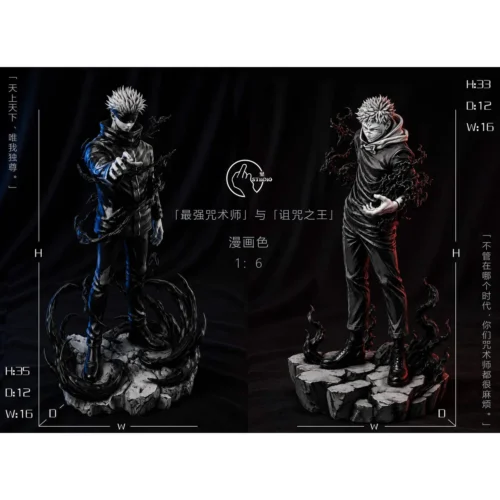 "Exclusive 1/6 Scale Jujutsu Kaisen Gojo Satoru & Ryomen Sukuna manga color statue, showcasing a dynamic battle scene with iconic character power."