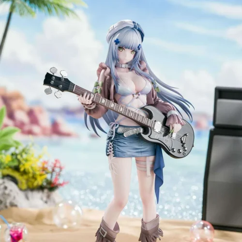 "Official 1/6 Klukai Heatwave Reminiscence Girls' Frontline 2 statue. Dynamic summer pose, futuristic tactical gear, intricate water base."