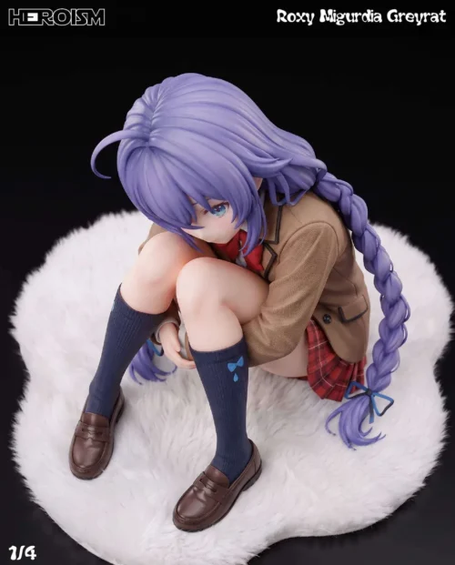 "Exquisite 1/4 scale Roxy Migurdia JK Uniform statue from Mushoku Tensei, showcasing premium PU craftsmanship and demure character authenticity."